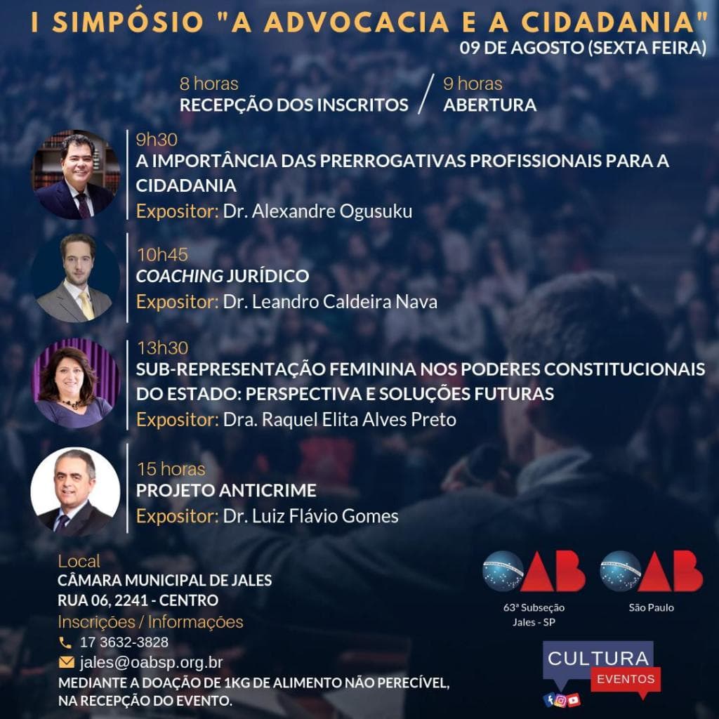 Simpósio “A Advocacia e Cidadania” e peça teatral serão realizado pela OAB em Jales