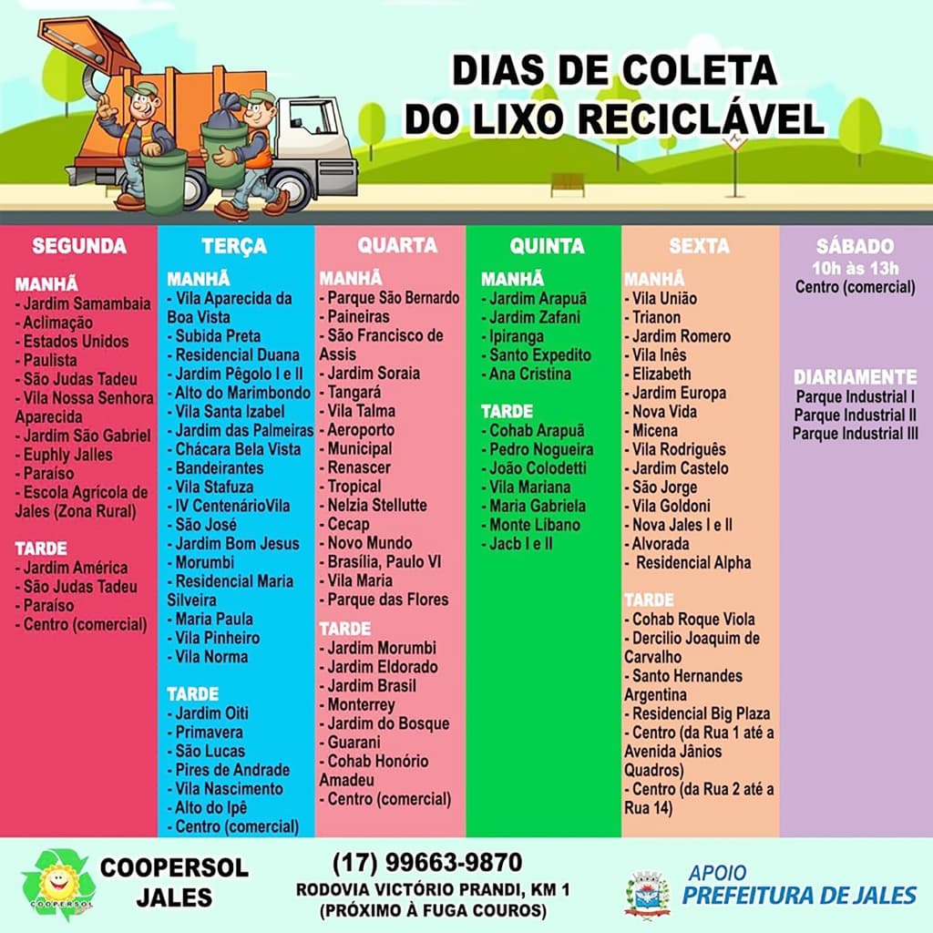 Jales: Coopersol divulga roteiro da coleta seletiva do lixo reciclável