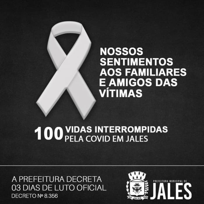 Jales: Luto oficial de três dias é decretado no município em homenagem às 100 vítimas da Covid-19