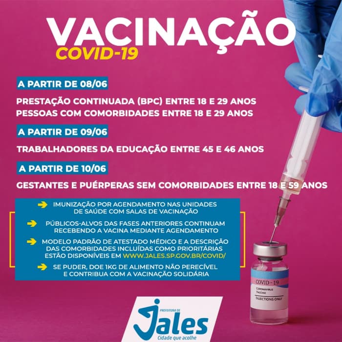 Portadores de comorbidades com mais de 18 anos começam a se vacinar em Jales