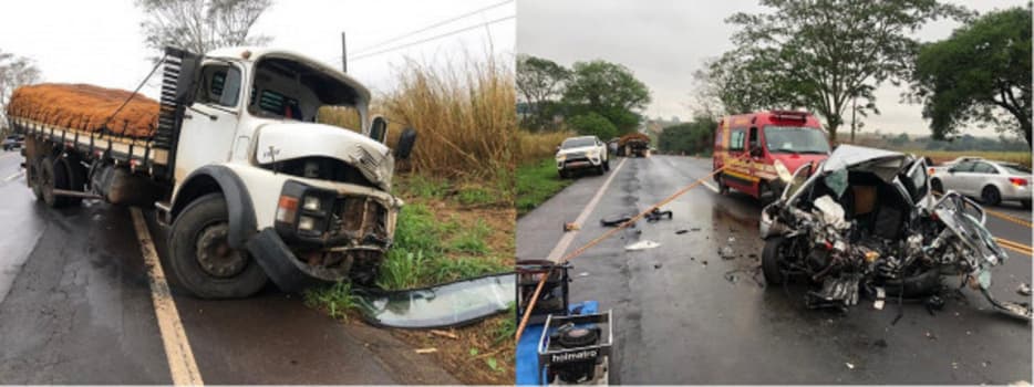 Grave acidente entre carro e caminhão resulta em uma morte