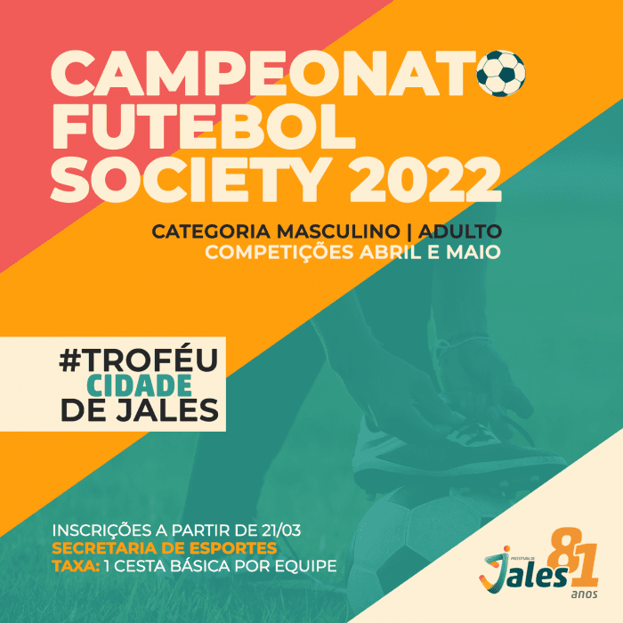 Inscrições para campeonato Futebol Society 2022 serão abertas na segunda, 21