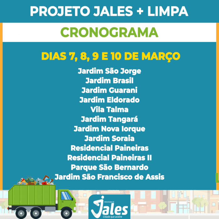 Jales + Limpa: confira o cronograma de 07 a 10 de março