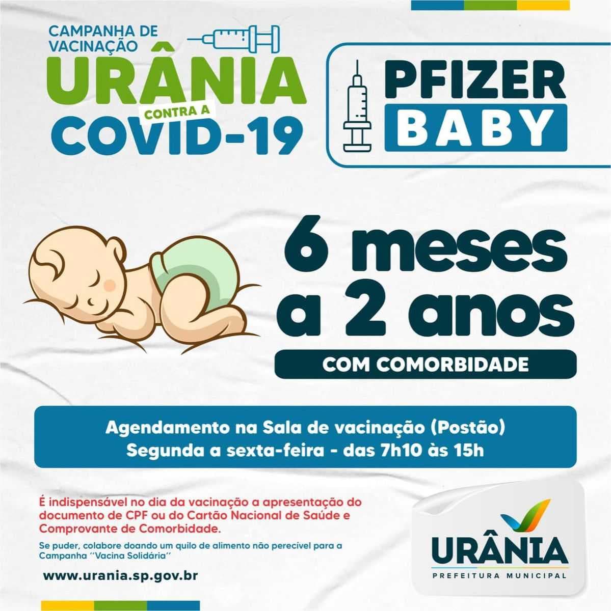 Urânia abre agendamento para vacinação de bebês contra a Covid