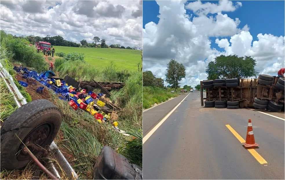 Batida entre caminhão e carreta deixa três feridos na rodovia Péricles Belini
