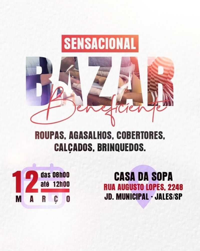 Jales terá bazar beneficente neste domingo, em prol a família carente