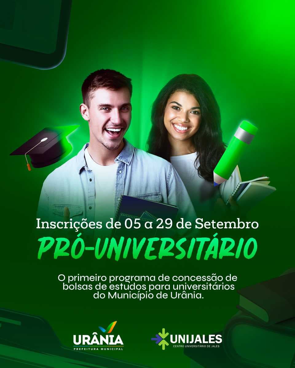 Urânia abre inscrições para programa Pró-Universitário 2024, que oferece bolsa integral de estudos no Unijales