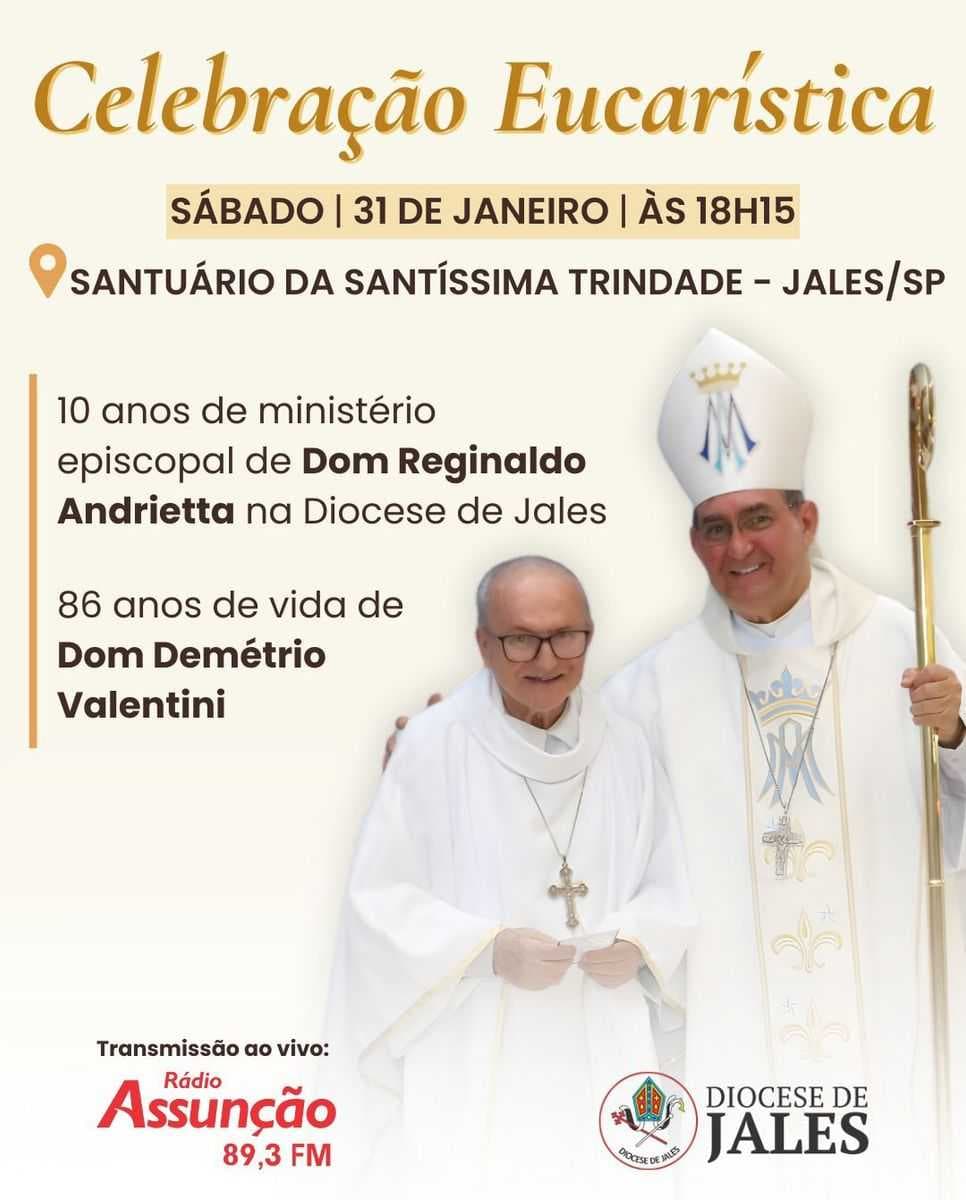 Missa em ação de graças celebra 10 anos de episcopado de Dom Reginaldo Andrietta e aniversário de Dom Demétrio Valentini